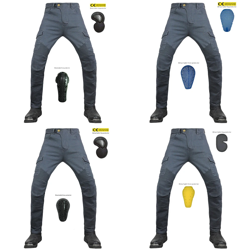 

VOLERO NEW 2022 Men Motorcycle Leisure Motocross Pants Outdoor Riding Gray Jeans With Protective Equipment Knee Gear Hip Pads
