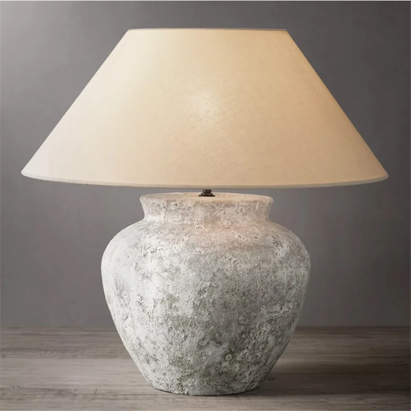 

Country Grey Ceramic Pottery Table Lamp Foyer Whorkshop Homestay Vintage Porcelain Desk Decor Light D105