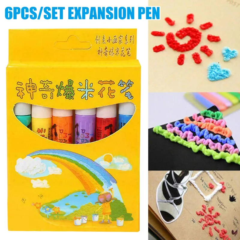 6 Pcs Magic Popcorn Pen Puffy 3D Art Safe for Greeting Birthday Cards Children