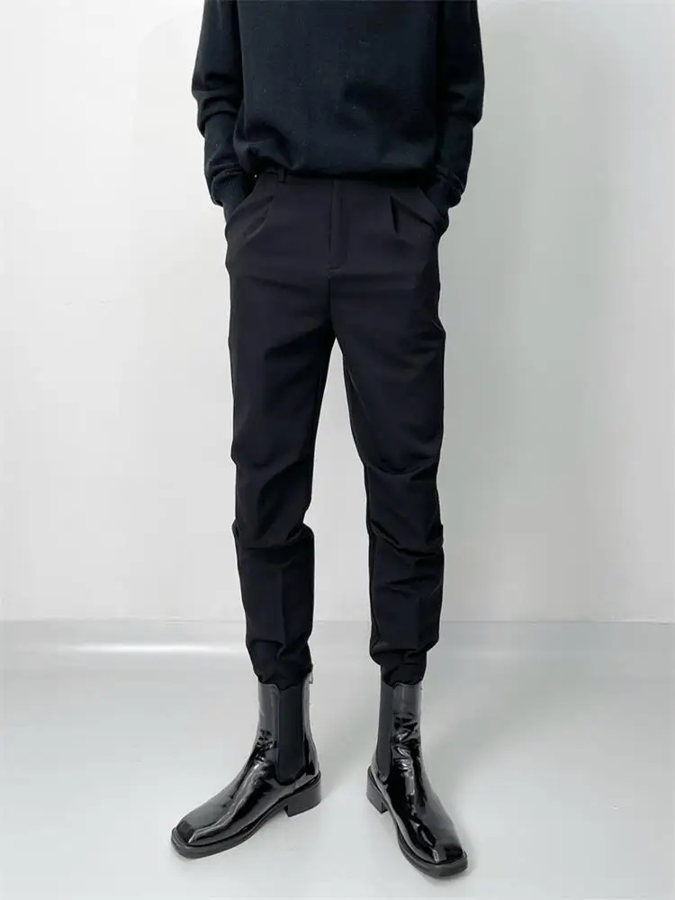 Men's New Urban Youth Fashion Trend Casual Pants Korean Version Personality Knee Pleat Design Large Size Slim Trousers