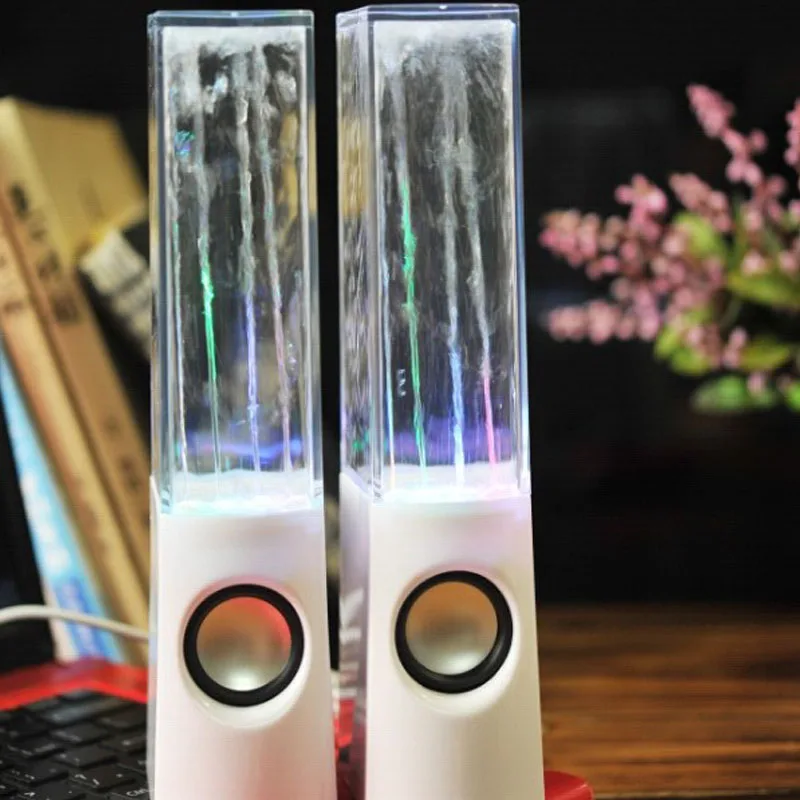 2 PCS Portable Desk Speaker Column Stereo Sound Bar LED Water Light Dncing Music Light Source PC Laptops Speakers