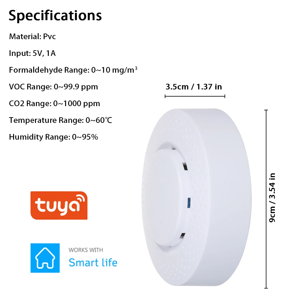 Tuya inteligentne Wifi Monitor jakości powietrza, czujnik formaldehydu VOC dwutlenku węgla CO2 czujnik z App Alarm i rejestrator danych