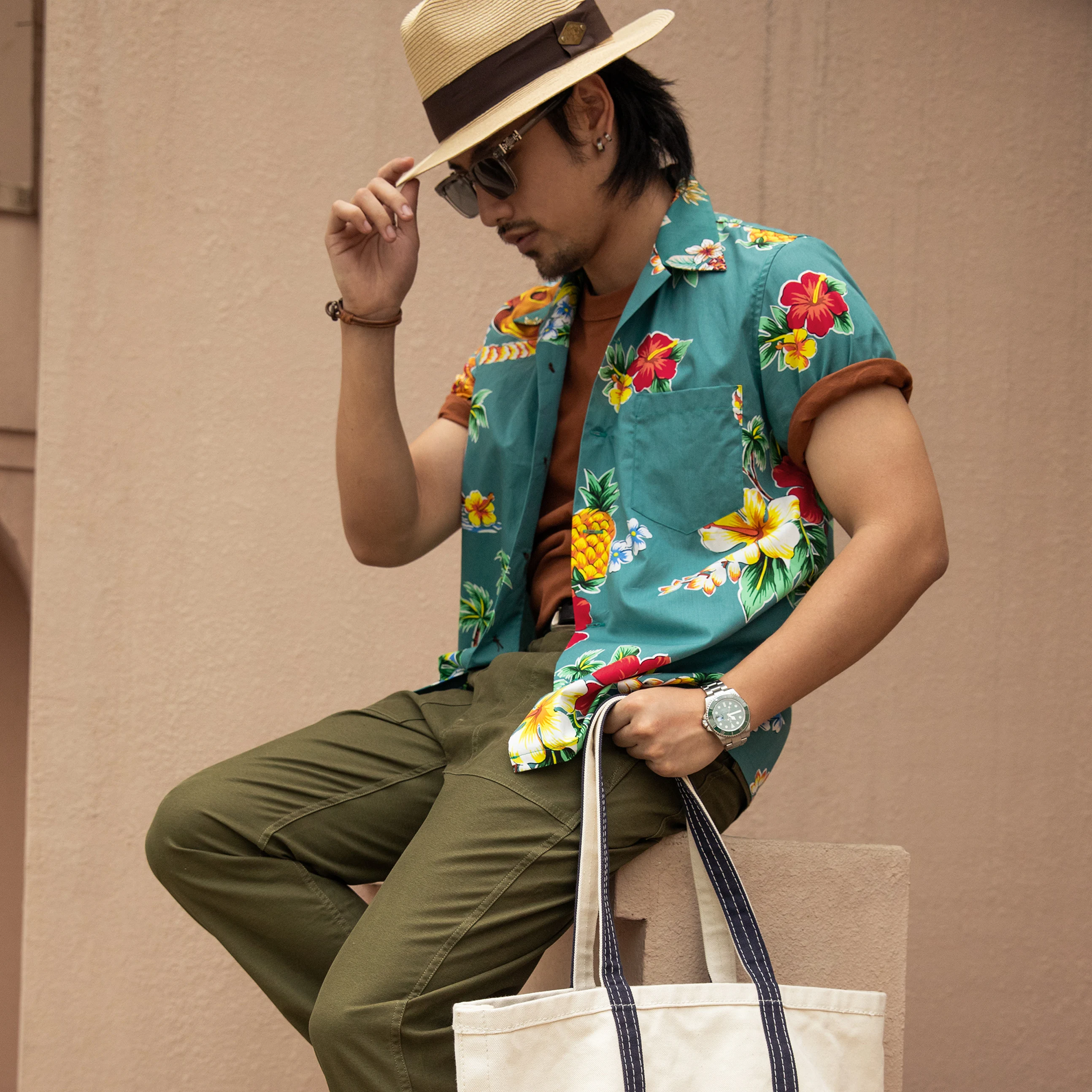 HW-0002 Big US Size Genuine Quality Vintage Looking Loose Fitting Hawaii Aloha Cotton Printing Shirt