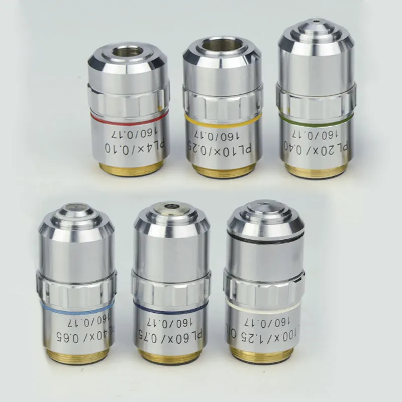 195 Plan Achromatic Objective 4X 10X 20X 40X 60X 100X DIN Lens High Quality Biological Microscope Objective Parts RMS 20.2mm