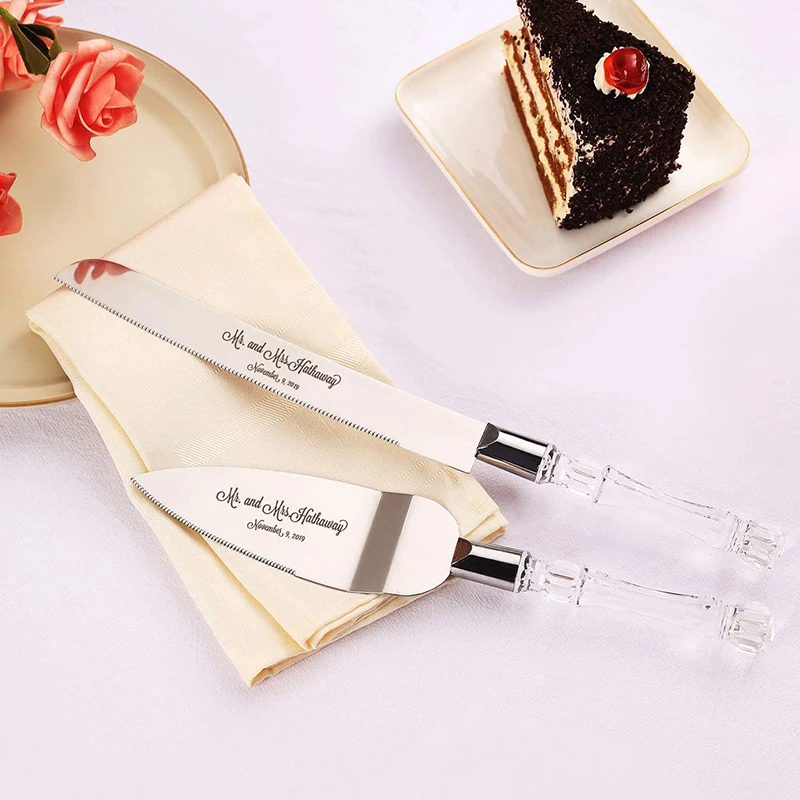 Personalized Wedding Cake Knife Custom Wedding Decoration Cake Cutter Laser Engraved Bridal Wedding Cake Server Set With Name