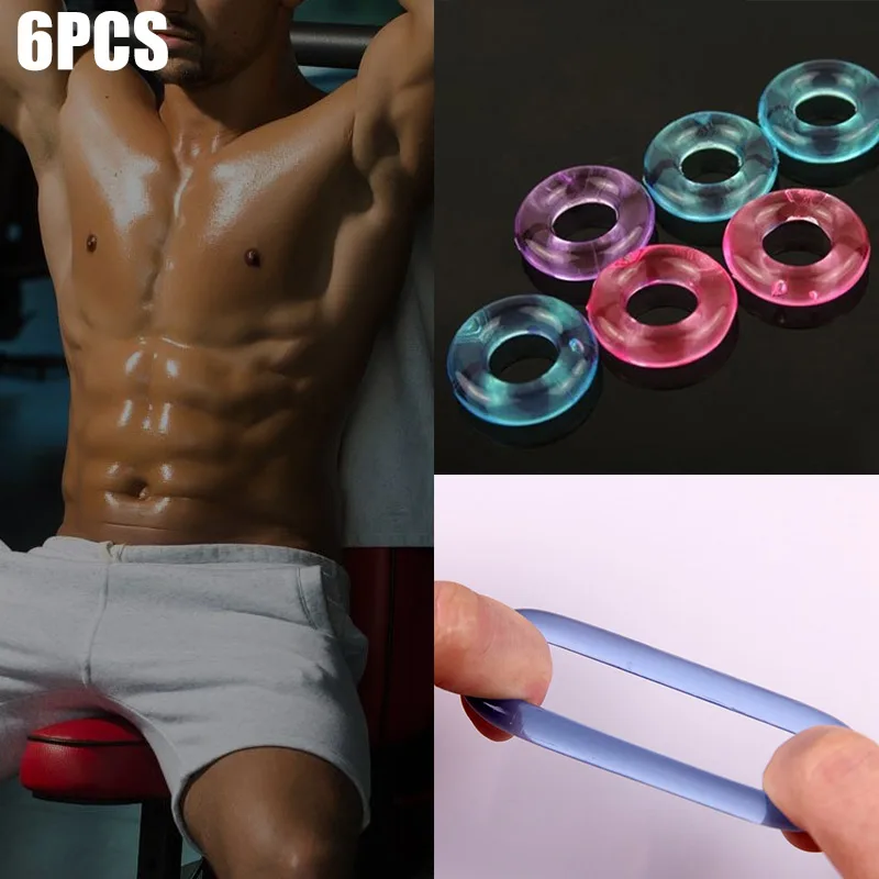 6pcs Men\'s Cock Ring Sets Sex Toys For Men Penile Ring Silicone Jelly Cockring Penis Lasting Ring Random Color Cock Sex Products