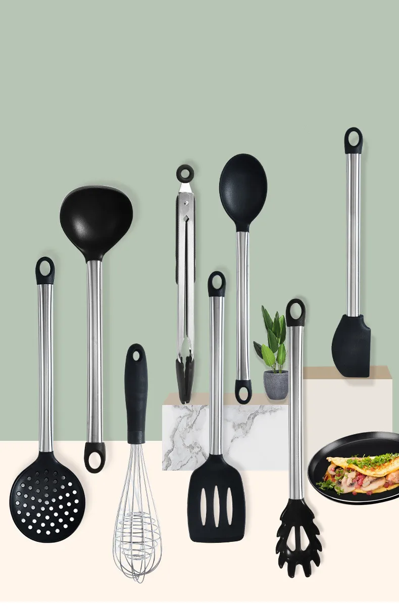 

Silicone Kitchenware Non-stick Cookware Cooking Tool Spatula Ladle Egg Beaters Shovel Spoon Soup Kitchen Utensils Set OK 1167