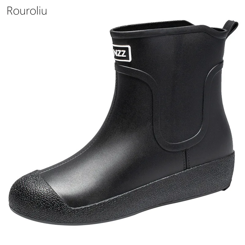 Men Winter Outdoor Waterproof Non-slip Work Shoes Lovers Fashion Round Toe Mid-Calf Rain Boots Unisex Comfort Water Boots