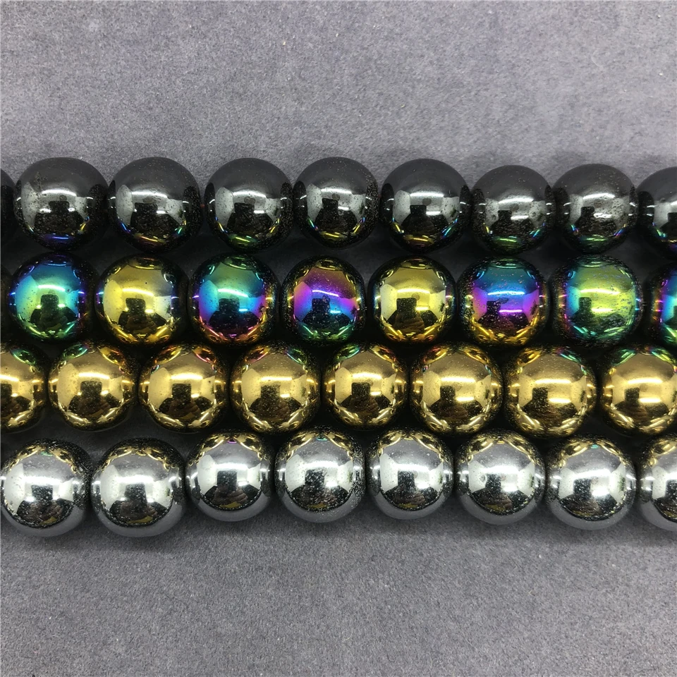 4 Colors Hematite Beads 4-12mm Round Natural Loose Stone Diy for Bracelet Men