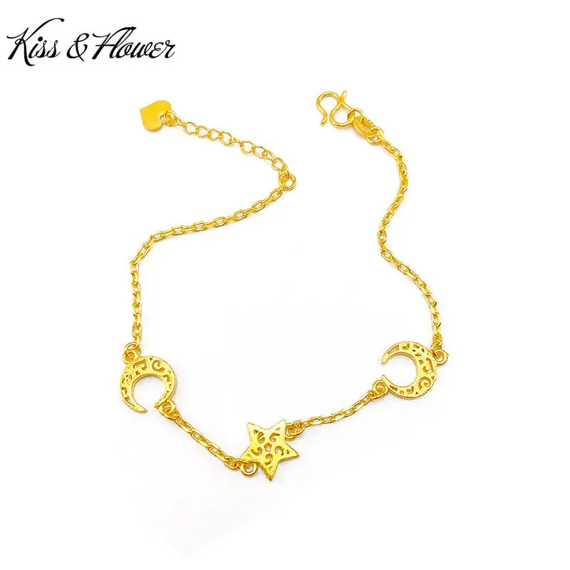

KISS&FLOWER BR48 2022 Fine Jewelry Wholesale Fashion Woman Girl Birthday Wedding Gift Star Crescent 24KT Gold Chain Bracelet