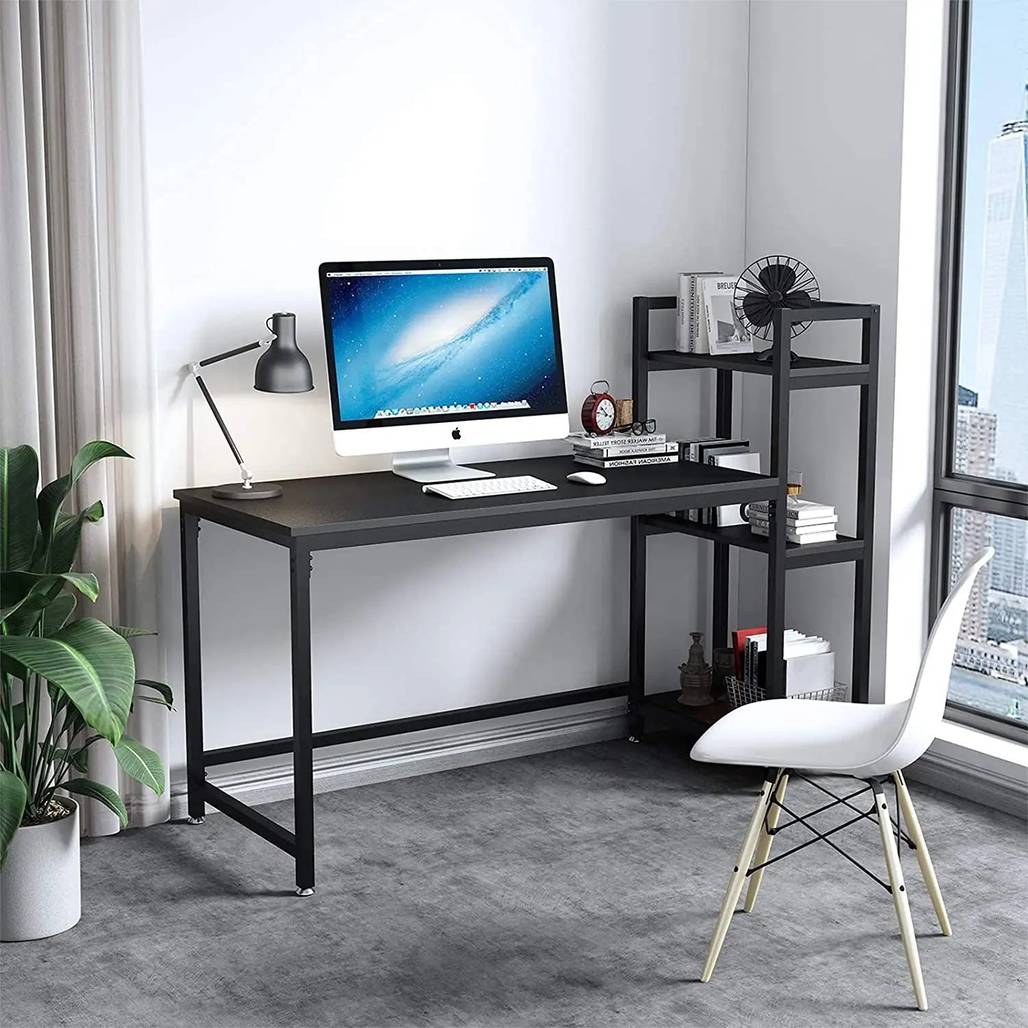 106x60x73cm Home Office Work Desk With Storage Rack Shelf Simple Modern Wood Study Computer Laptop Gaming Table Black Brown