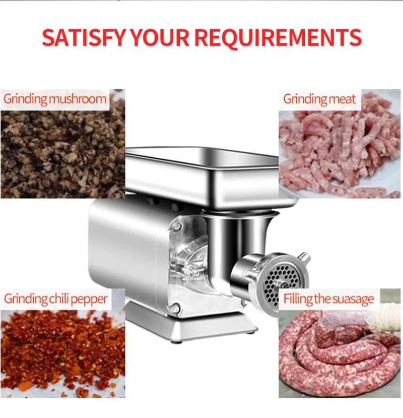 150KG/H Desktop Stainless Steel Electric Meat Grinders Commercial Sausage Stuffer Meat Mincer Heavy Duty Household Meat Grinders