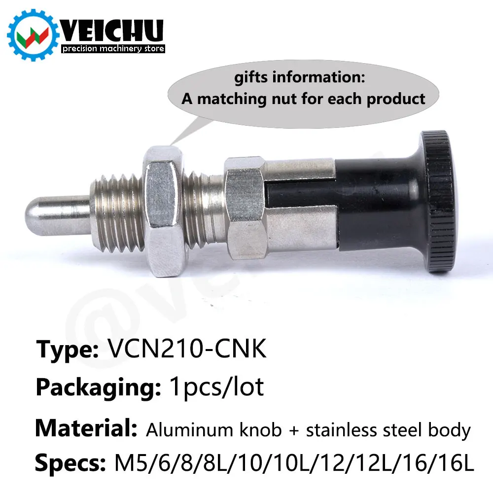 VCN210-CNK Stainless Steel Self-Lock Indexing Plungers Black Aluminum Knob Spherical Shape Locating Pins With Nut