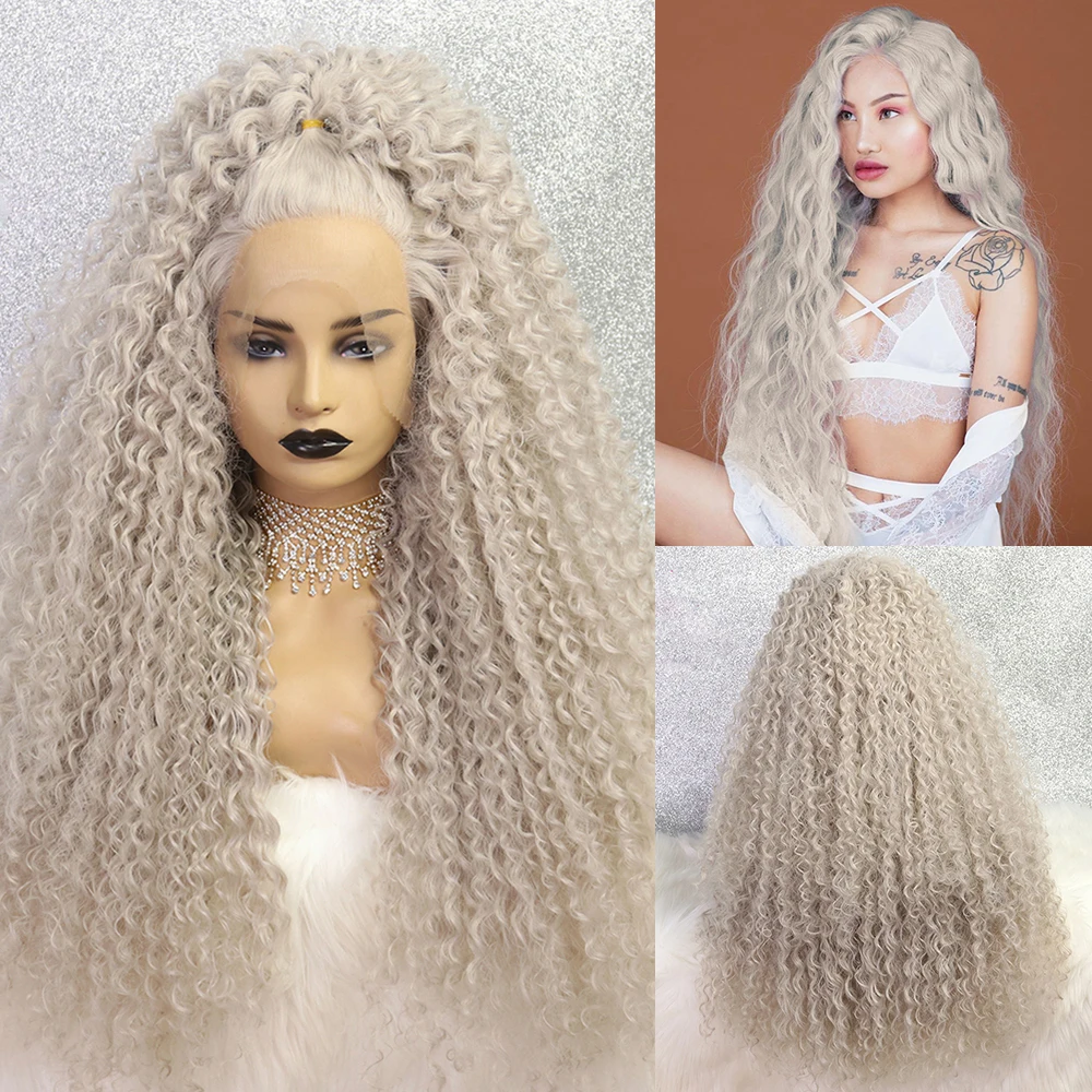 

Drag Queen Synthetic Transparent Lace Front Wig Grey Lace Wig Hot Pink Afro Kinky Curly Drag Queen Cosplay Wigs For Black Women