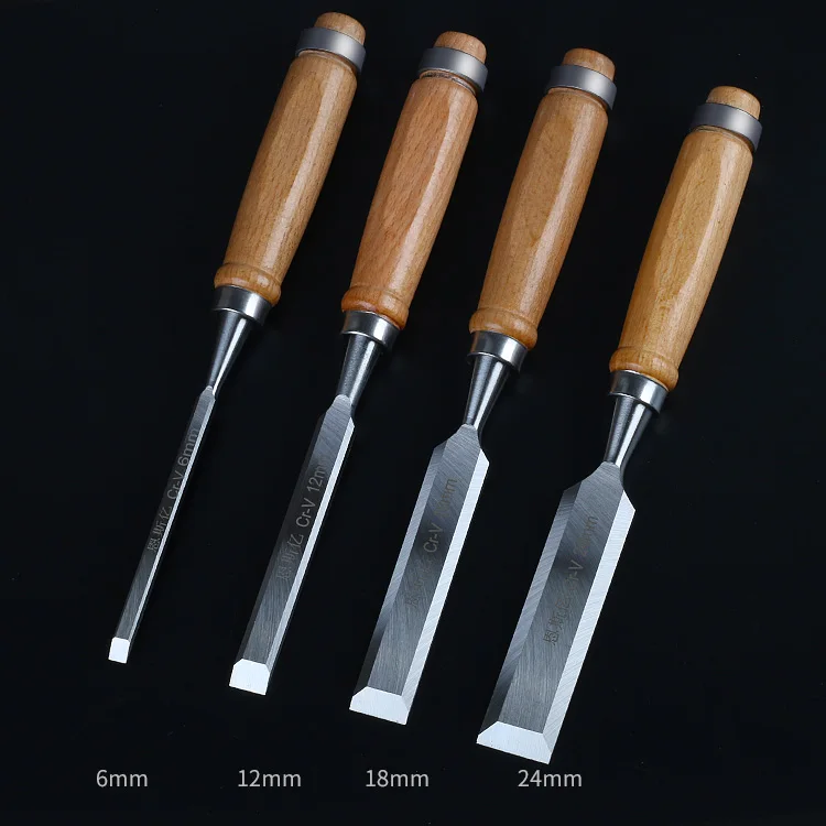 

4Pcs 240mm Chrome Vanadium Steel Wood Chisel Set 6/12/18/24mm Flat Carving Chisel Carpenter Tools Wood Carving Knife Graver