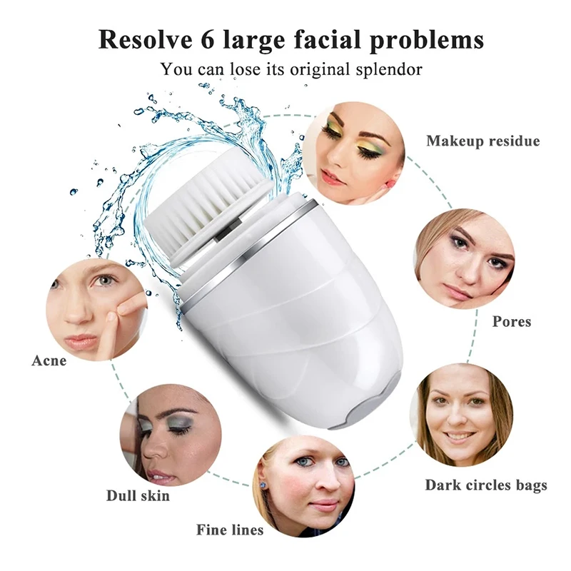 Facial Cleansing Brush Sonic Electric Face Cleanser Waterproof Soft Deep Pore Massage 3 Heads 3 Modes USB Charging