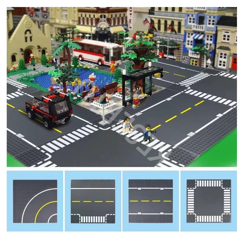 Multi-scene Baseplate Classic City Road Green Street  Military Ball Island Parking Lot  Building Blocks Assembly Bricks Plate