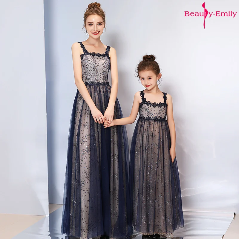 

Beauty-Emily Sling Strapless Mother Child Evening Dresses Floor-Length Prom Gowns Party Dress Sequins Tulle Girl Dress Vestidos