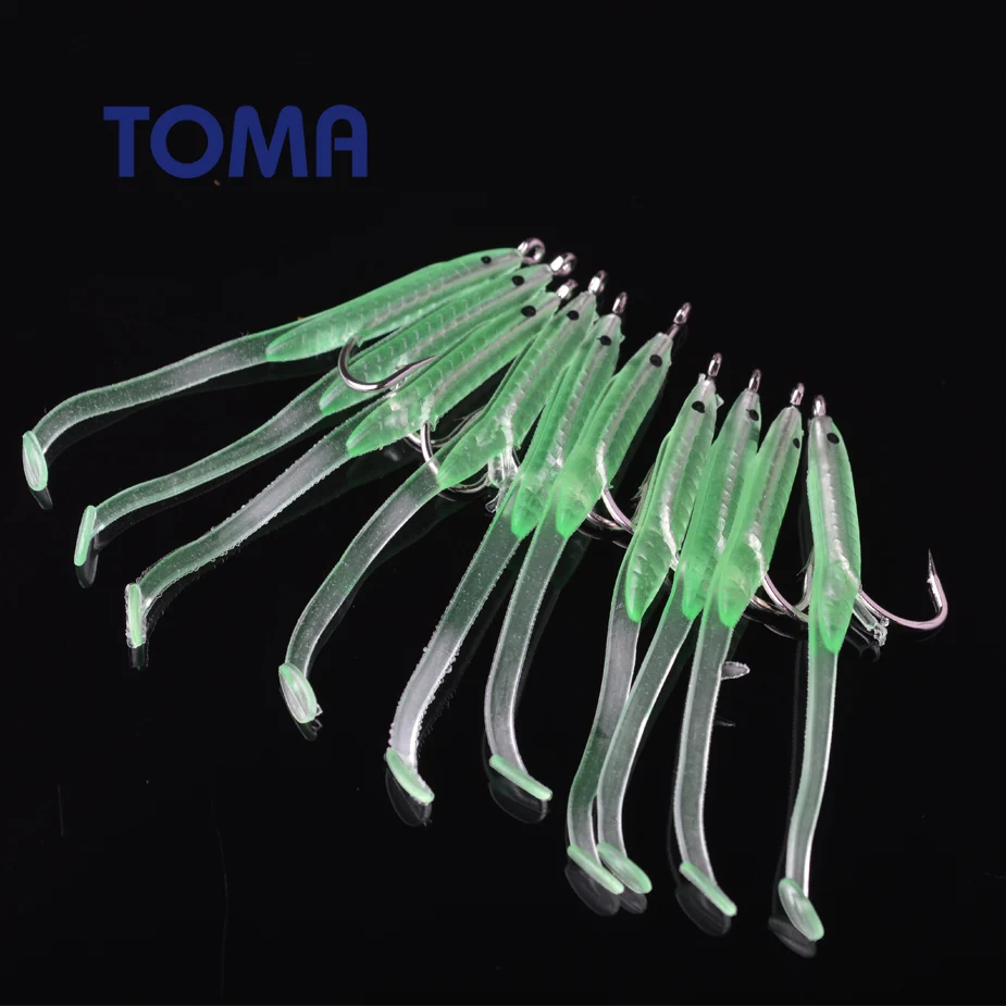 10pcs Soft Bait Luminous Fishing Lure With Hook Eel Glow Dark Mackerel Fishing Snapper Flathead Mullet 6.8cm1g Artificial Bait