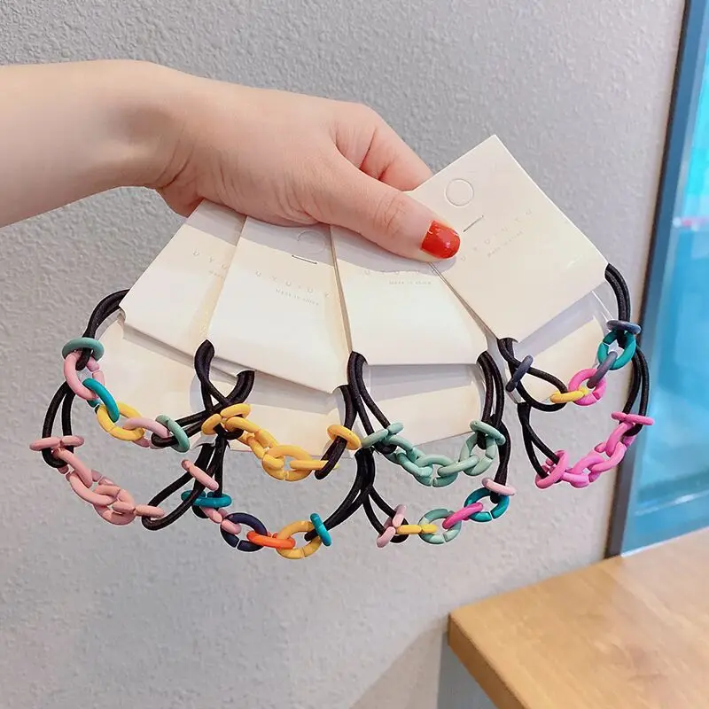 2Pcs Women Elastic Scrunchies Hair Band Rubber Rope Vintage Hairbands Chain Ponytail Acrylic Girls Hair Accessories Headwear