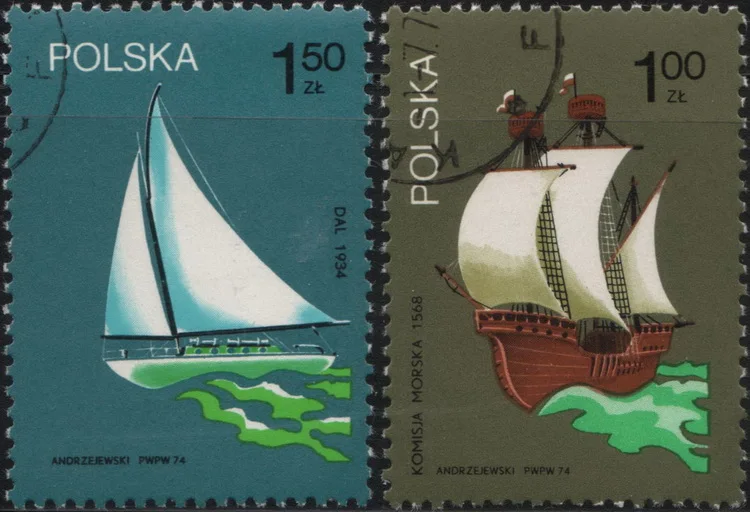 2Pcs/Set Poland Post Stamps Water Transport Sailboat  Marked Postage Stamps for Collecting