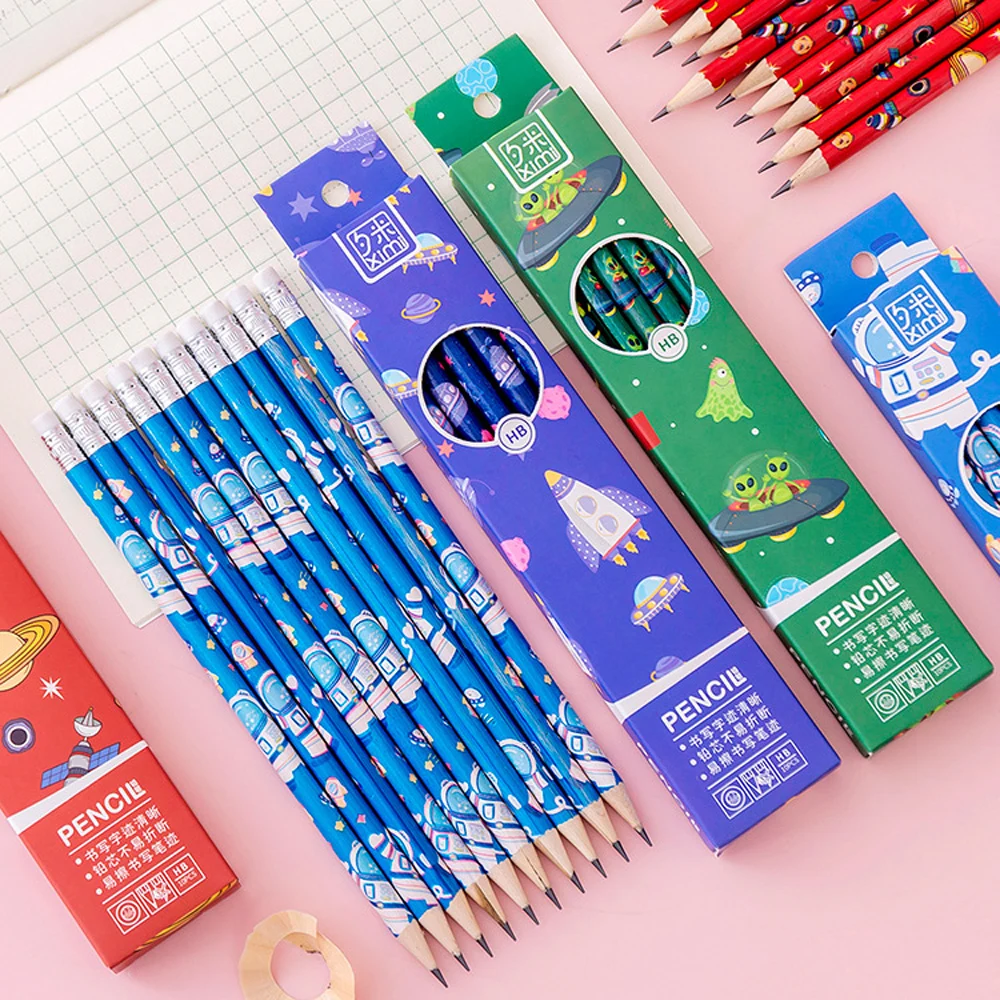 10Pcs/Set Cute Cartoon Pencils With Erasers HB Lead Painting Drawing Pencil for School Students Writing Stationery Pen for Kids