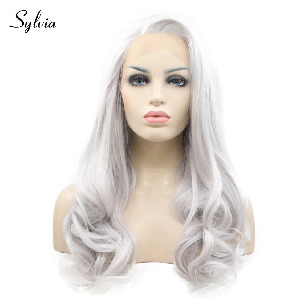 Long Silk Straight Lace Front Wigs Hair Wig  Gray Grey Curly Long Body Wave Side Part Frontal Glueless Cosplay Hair For Women