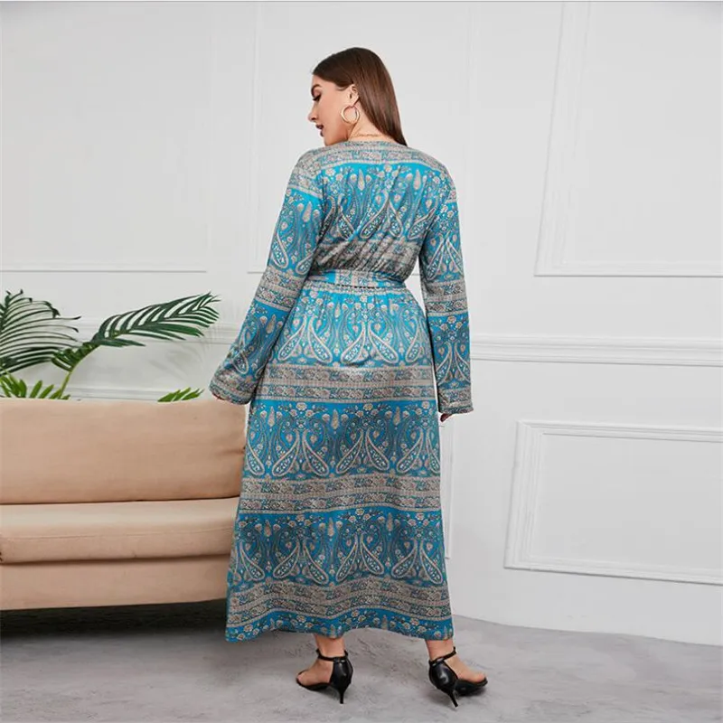 Nahen Osten Muslimischen Gedruckt Maxi Kleid Ethnischen Kaftan Dubai Lose Beiläufige Frauen Arabisch Abaya Islamischen Ramadan Ethnische Maxi Robe Plus