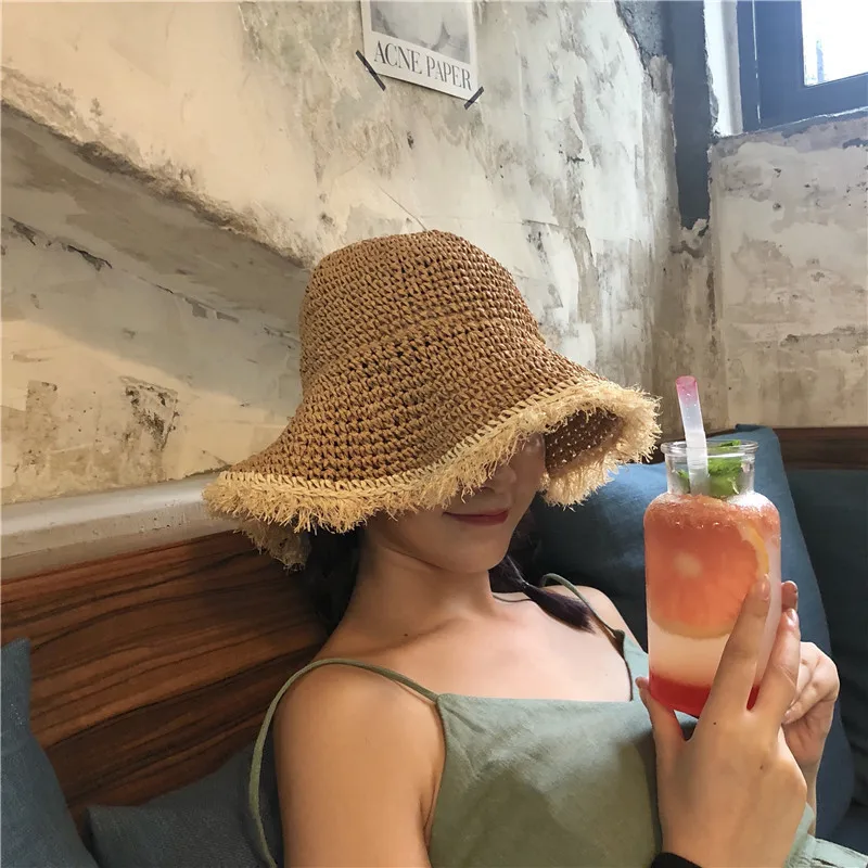 

New Summer Solid Ladies Sun Hats Straw Hollow Out Breathable Casquette Buckets Hats Woven Fisherman Caps Beach Hat