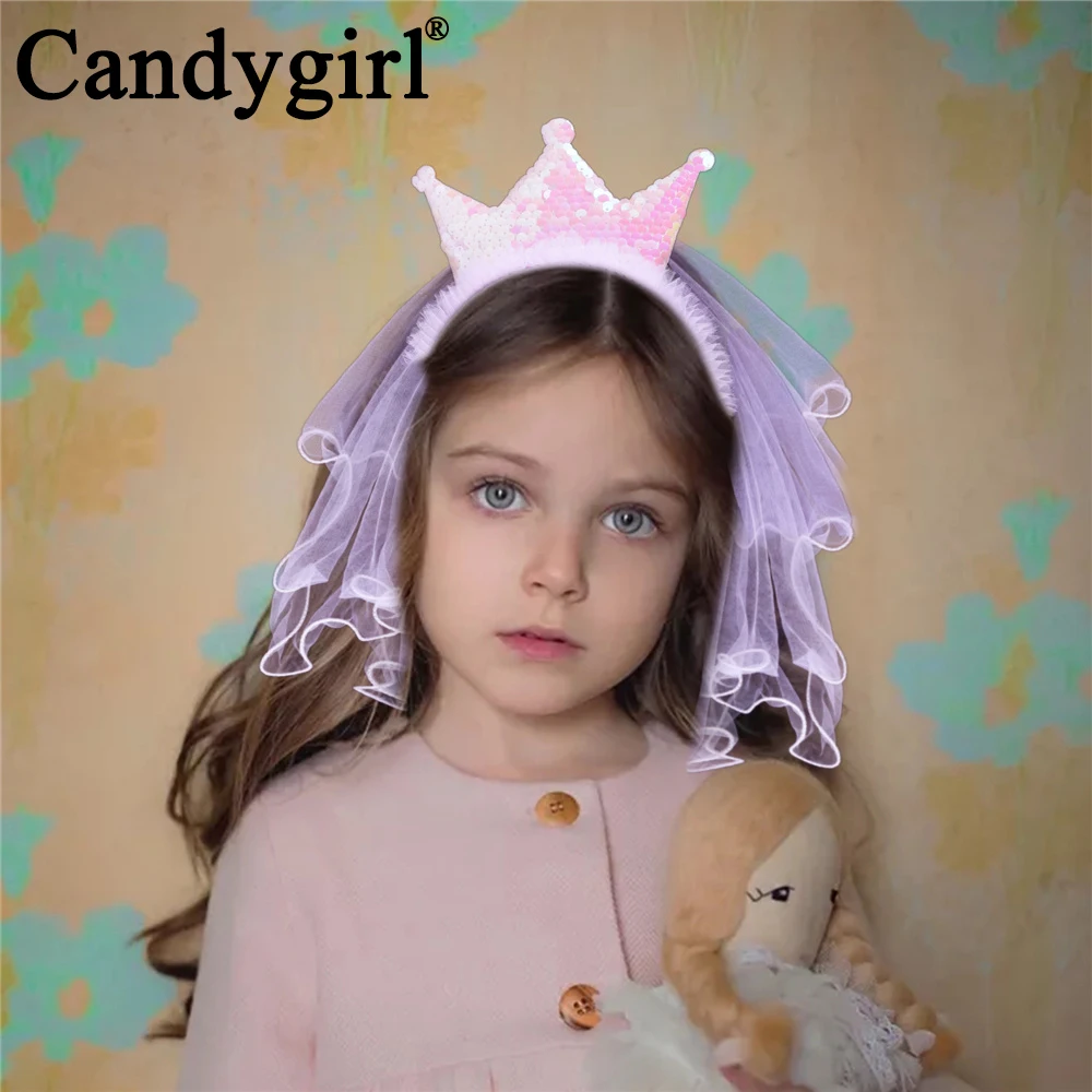 Candygirl Princess Crown Glitter Hairband For Girls Bling Bling Sequins Headband For Kids Wedding Party Hair Accessories Gifts