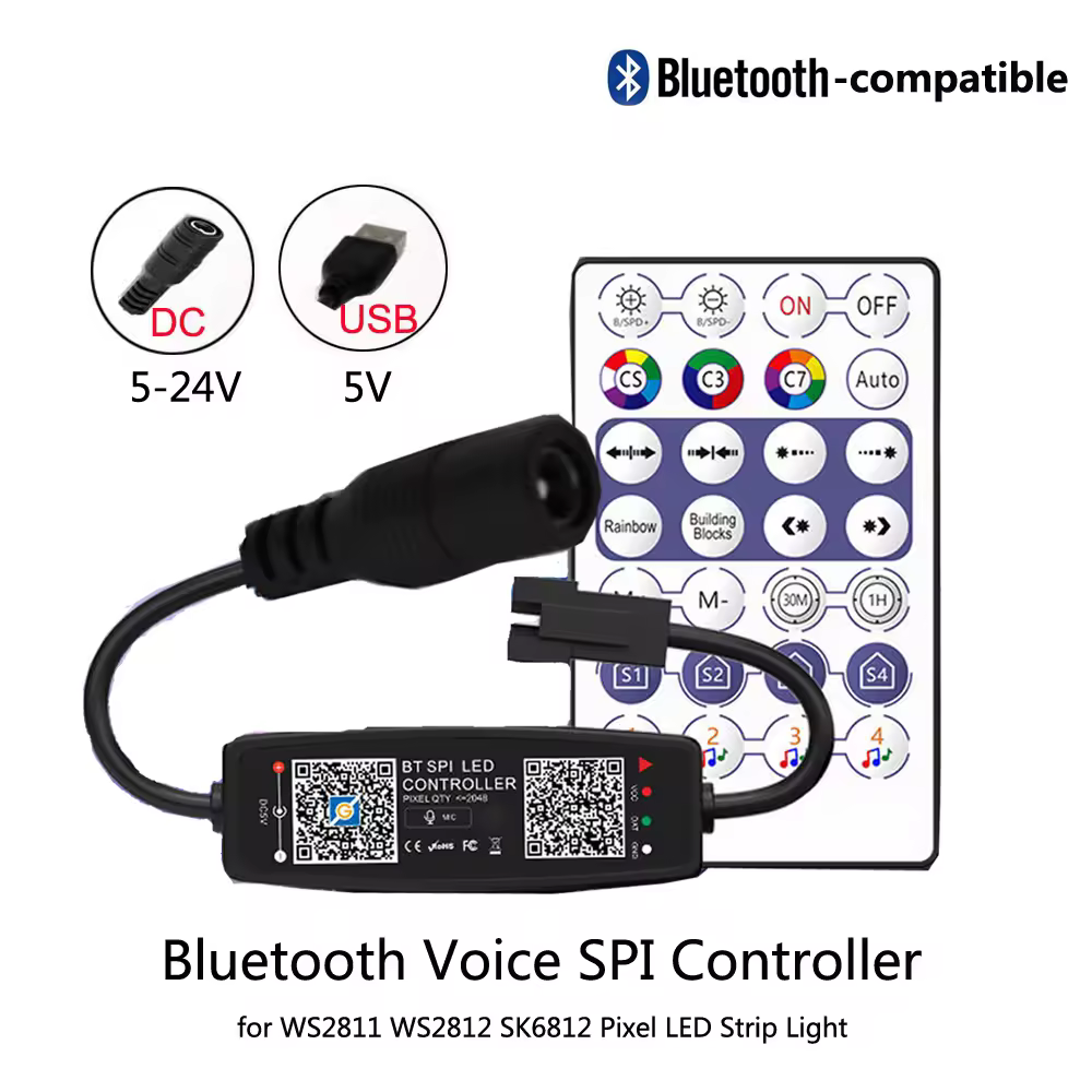 Контроллер USB/DC5-24V WS2811 WS2812B для пиксельной светодиодной ленты SK6812 WS2812, приложение для дистанционного управления лентой, синхронизация музыки с Bluetooth.