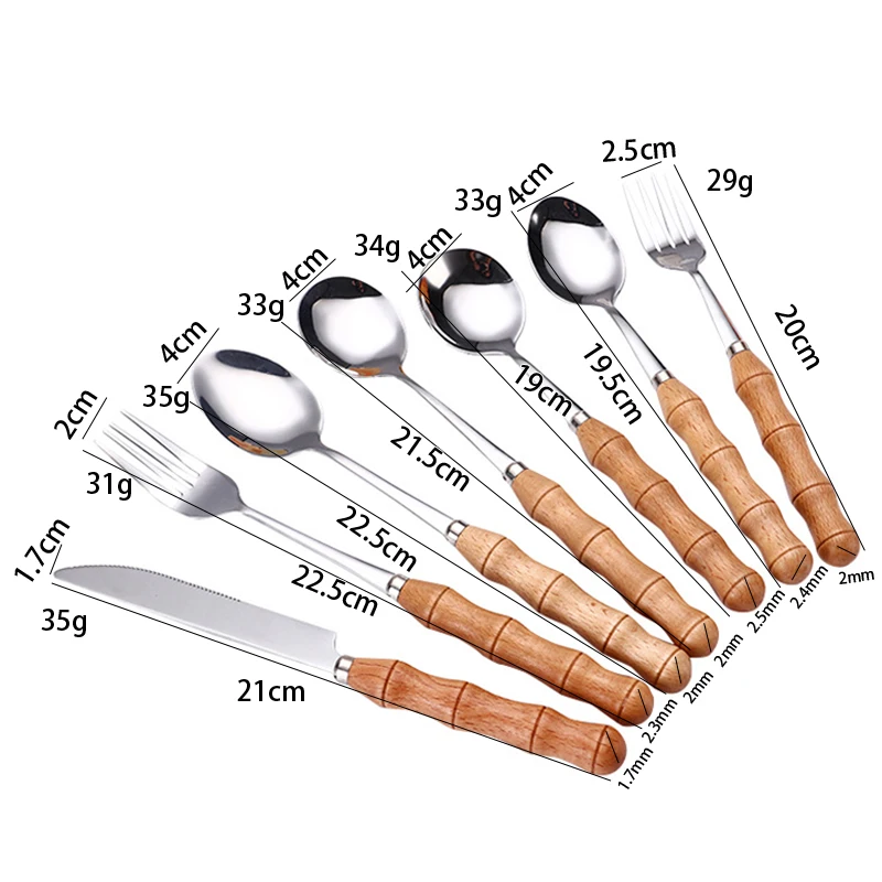 YOMDID 1PC Dinner Knife Fork Spoon With Wood Handle Stainless Steel Cutlery Western Food Dessert Tableware Fork Spoon Dinnerware