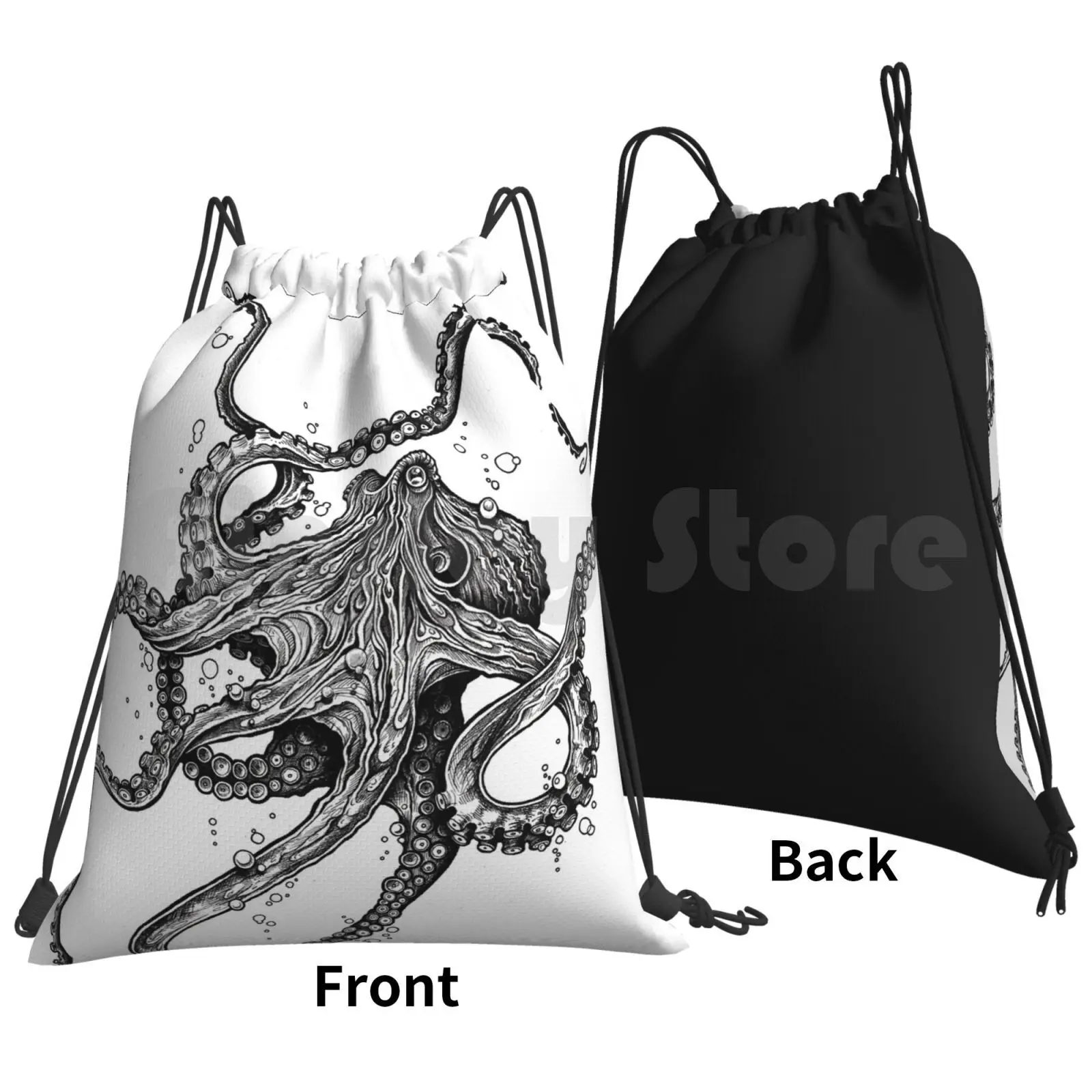 Octopus Backpack Drawstring Bag Riding Climbing Gym Bag  Octopus Tentacles Ocean Animals Underwater Nature Sea Mollusc Pen