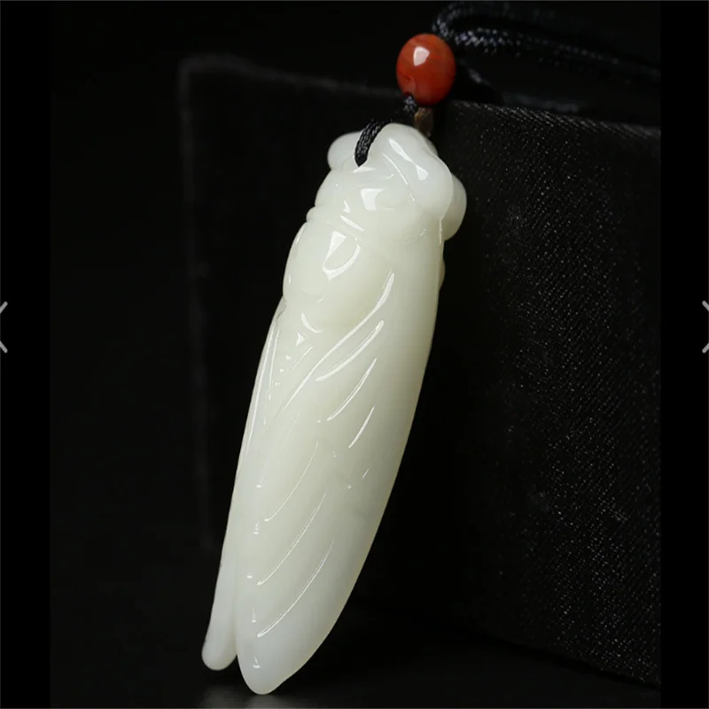 Hot selling natural hand-carve Hetian Baiyu's jade cicada recruits wealth Necklace Pendant fashion jewelry Men Women Luck Gifts