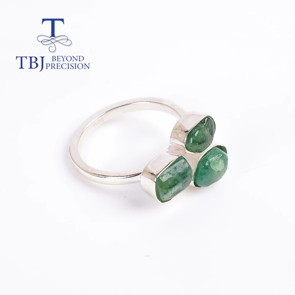 TBJ,Unique Natural Emerald handmade Ring,simple design rough gemstone pure 925 sterling silver women jewelry