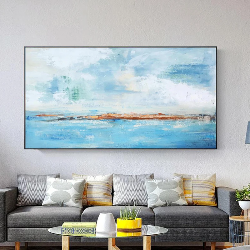 Living Room Abstract Painting Horizontal Version Sharply Pure Handmade Painting Modern Minimalist Decorative Painting Northern E