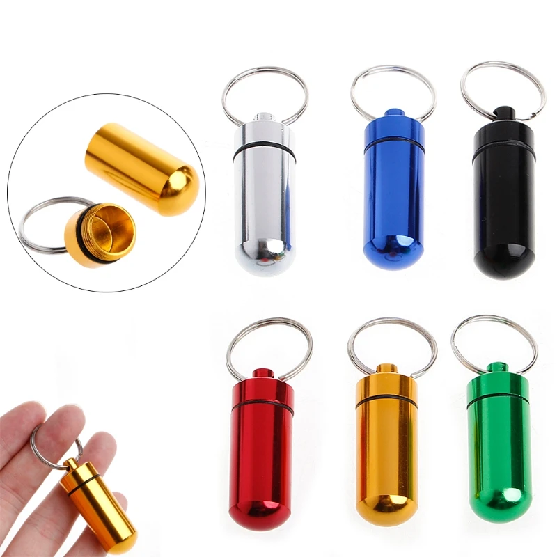 Small Waterproof Aluminum Tablet Medicine Storage Box Bottle Pill Cases Splitters Container Keychain M89F