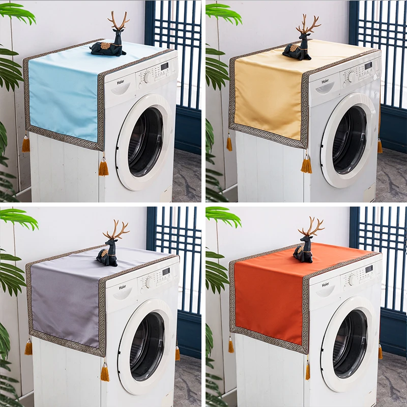 Custom Luxury Solid Silk Satin Washing Machine Dust Cover Chinese Style Fridge Microwave oven Dustproof Cover Cloth