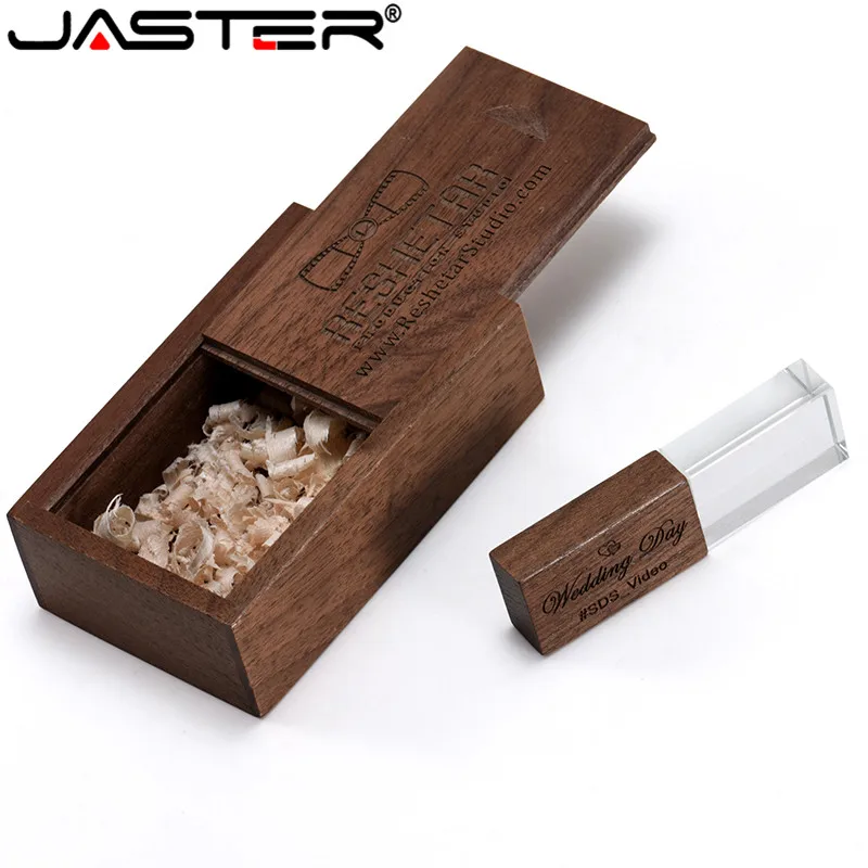 

JASTER Wholesale Crystal Wooden usb flash drive 128gb pen drive 64gb memory stick wedding gift pendrive 16GB 32GB thumb drive