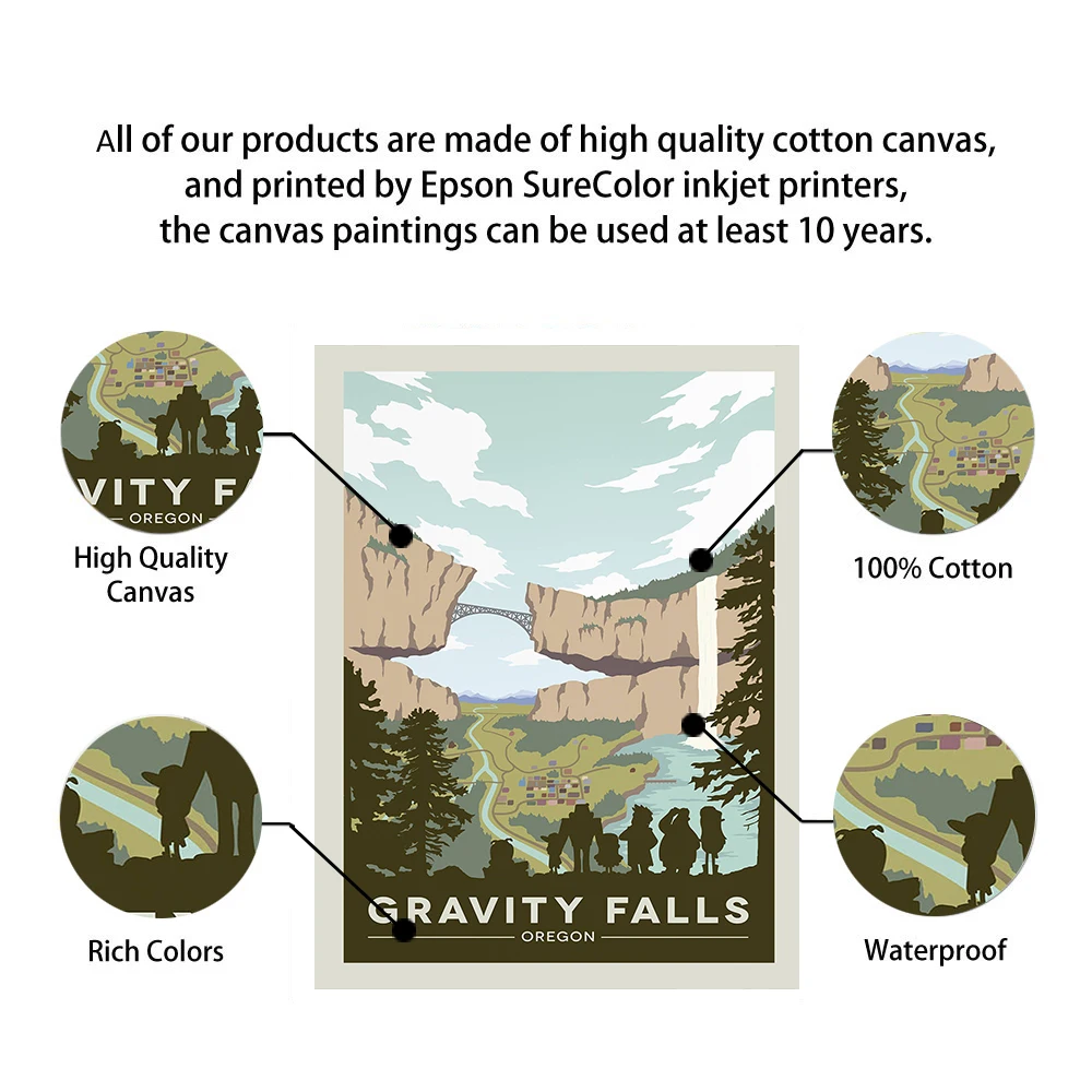Gravity Falls National Park Print Vintage Art Painting Travels Cities Retro Posters Travel Landscape Posters Wall Art Picture