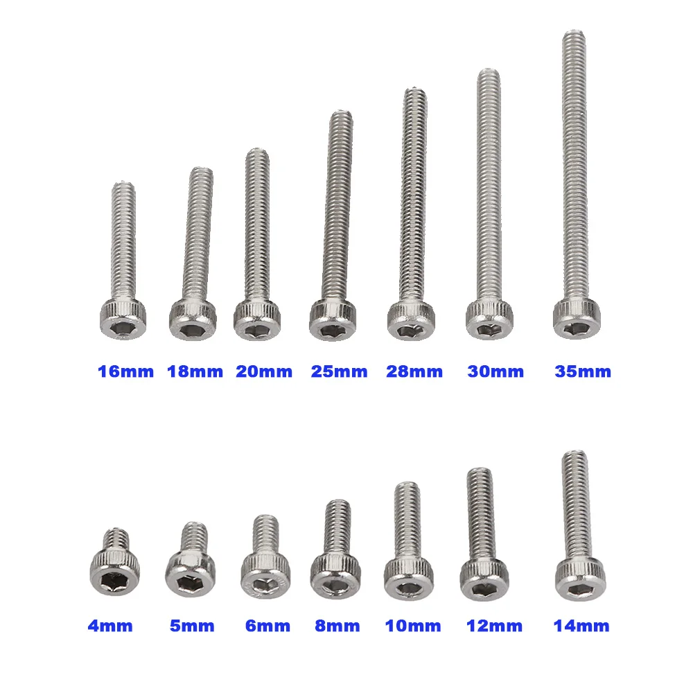 120/180/280Pcs Head Screw Hexagon Socket Head Cap Screws A2-70304Stainless Steel DIN912 M3 M4 M5 M6 M8  hex socket screw Kit Set