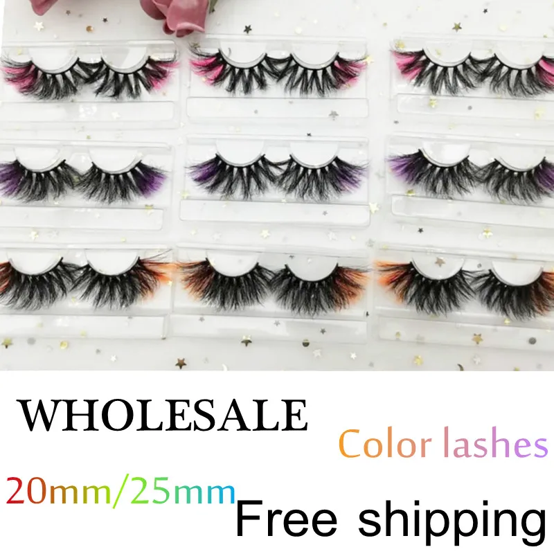 Wholesale Newest Colorful 100% Mink Lashes Mix Color Pink Blue Red White False Eyelashes Fluffy Soft Cilias Vendor ombre pink