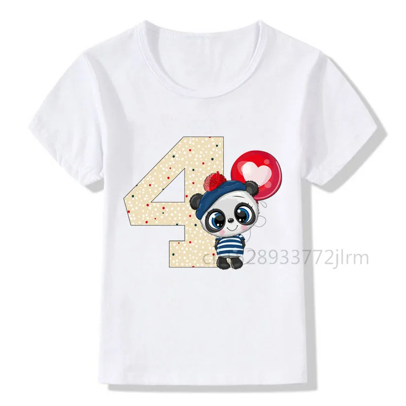 Boys Girls Cartoon Panda Birthday Number Print T Shirt Children Birthday T-shirts Baby Kids Funny Animal Gift Tshirt Present