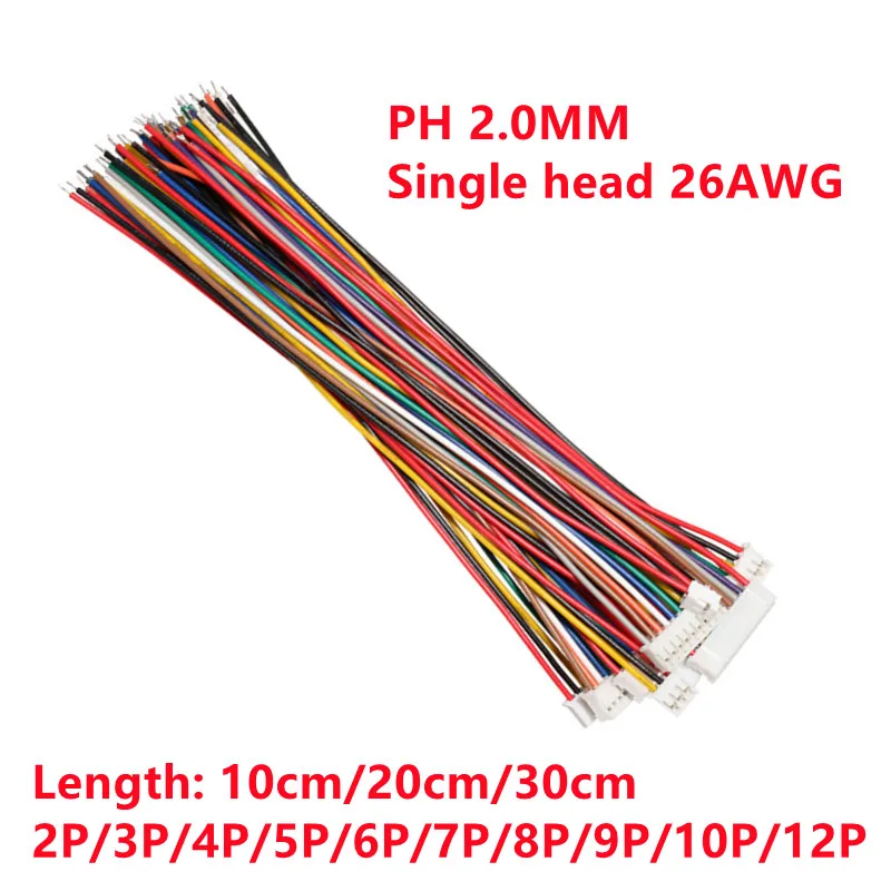 10 sztuk Mini Micro JST 2.0 PH złącze żeńskie 2/3/4/5/6/7/8/9/10-Pin wtyczka z przewodami zaciskowymi kable 100mm 200MM 300mm 26AWG
