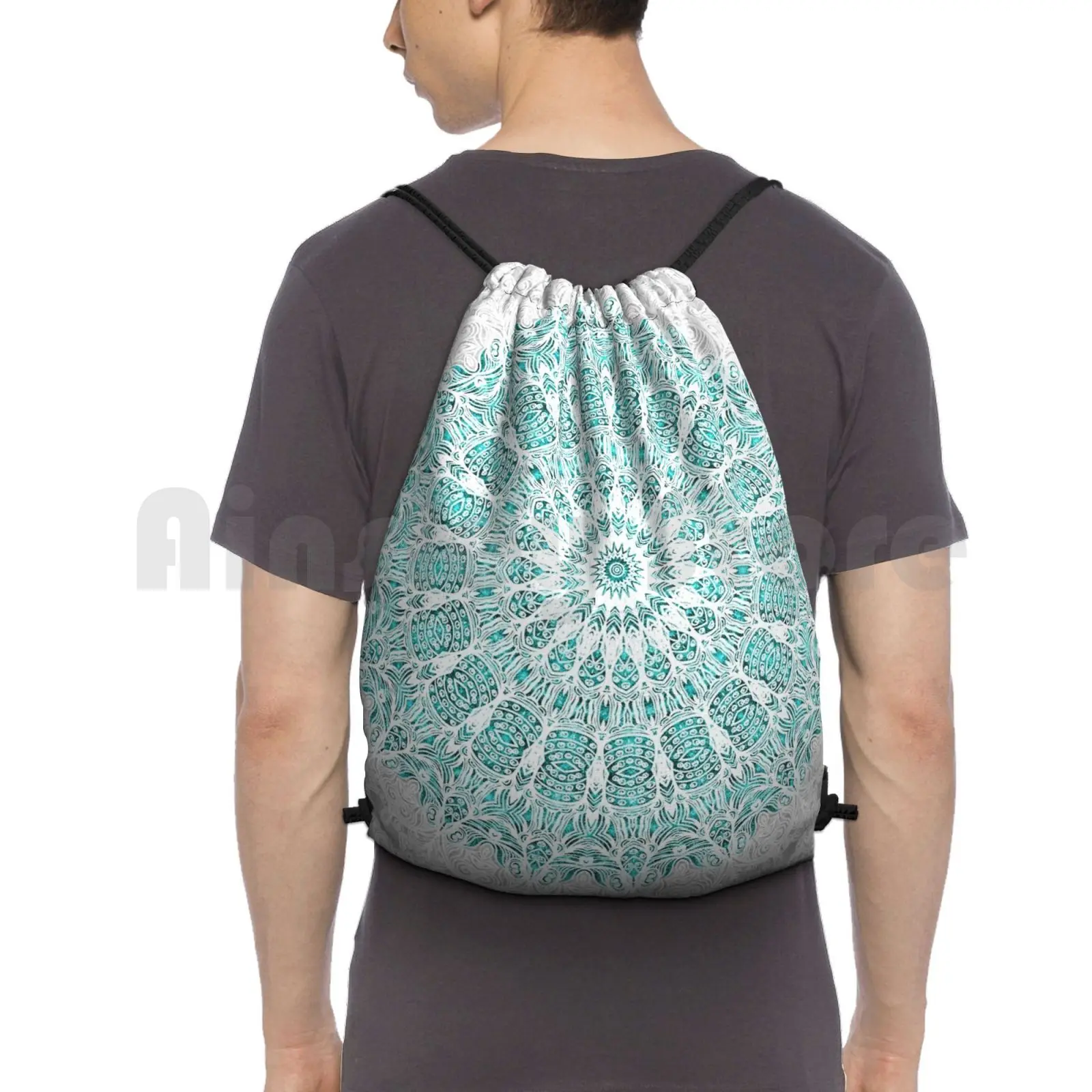 A Glittering Mandala Backpack Drawstring Bags Gym Bag Waterproof Glitter Glittering Gloss Glossy Pattern Mandala Border