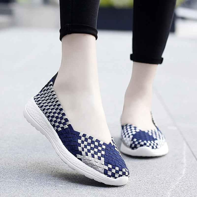 Flats Women Casual Shoes Breathable Handmade Woven Sneakers Female Loafers Comfortable Walking Shoes Lightweight Boat Footwear