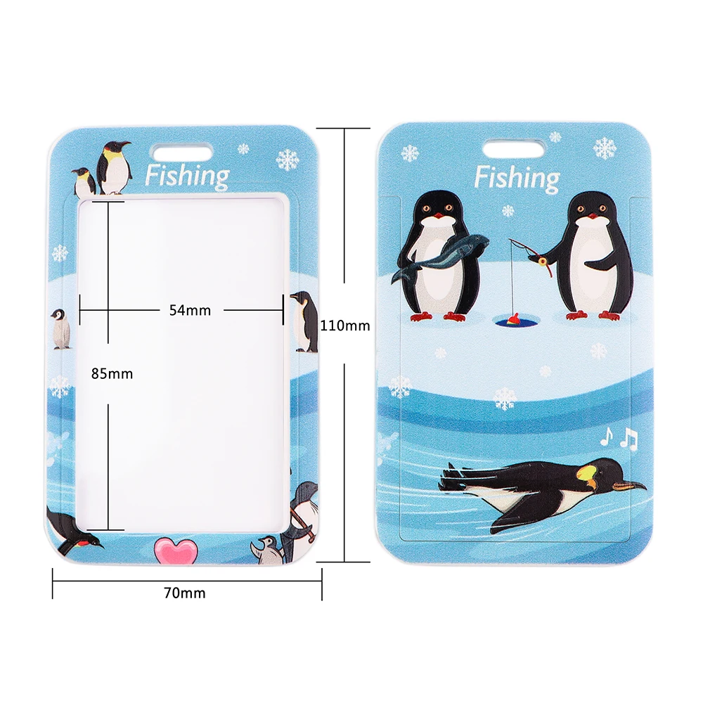 PF1016  Cute Penguin Lanyard Keychain Charm Cartoon Print Ribbon Hand Rope Car Key Chain Card cover ID Badge Holder Accessories