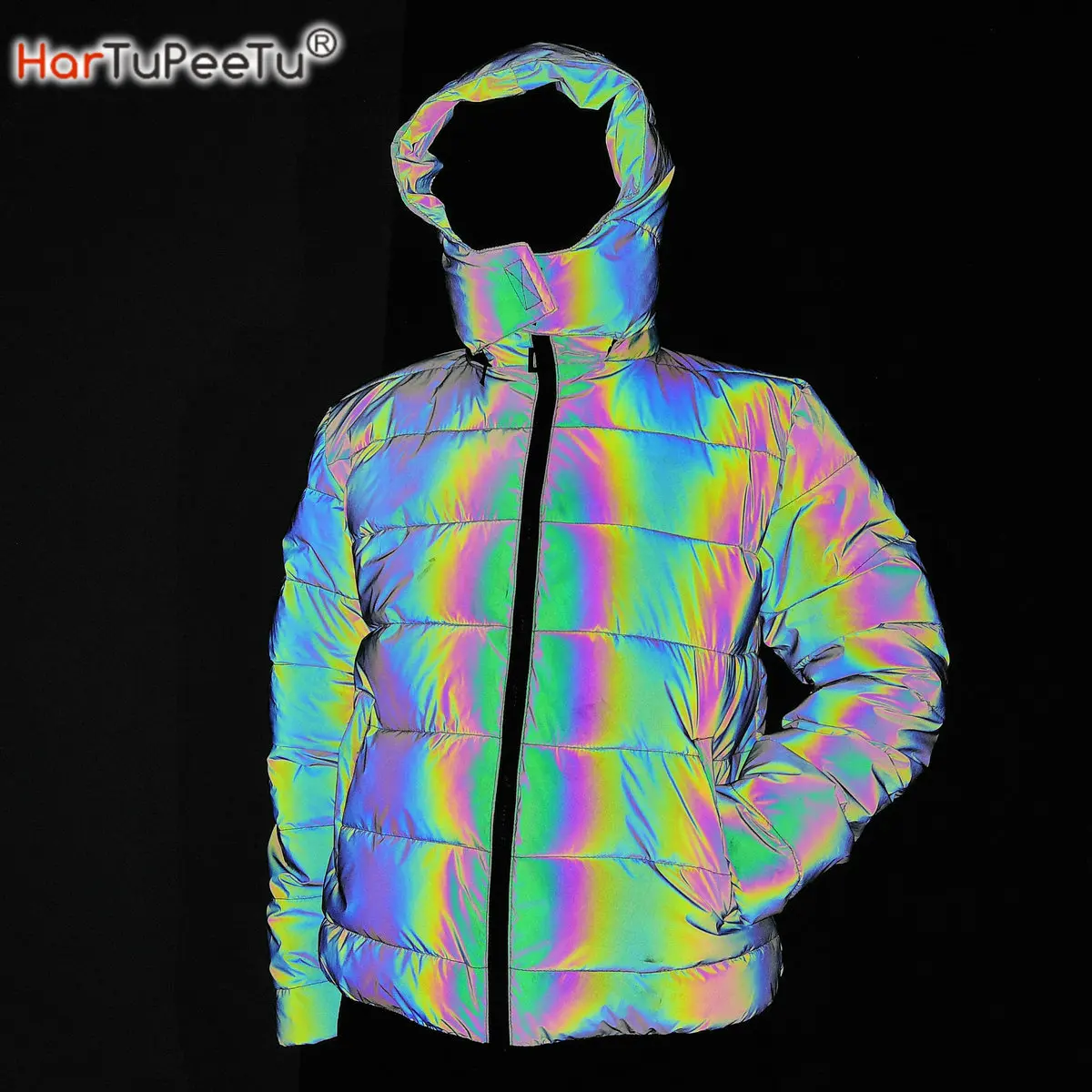 Dropshipping Winter Men Night Safe Reflective Jackets Coats Thicken Warm Light Reflect Overcoat Snow Parka Male Female Clothing