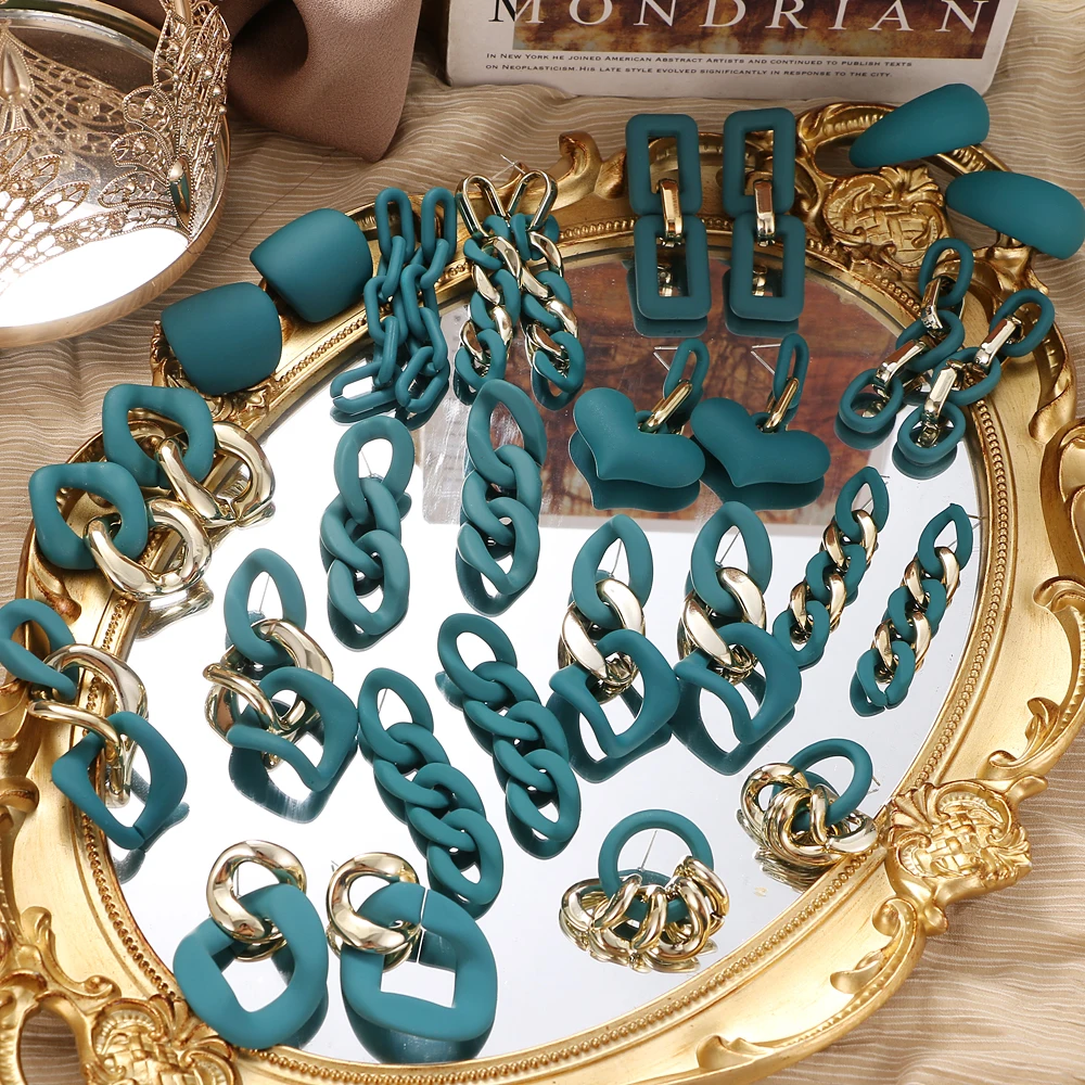 Boucles d'oreilles Vintage en acrylique pour femmes, bijoux Punk, chaîne exagérée géométrique, cadeau de fête, mode 2021