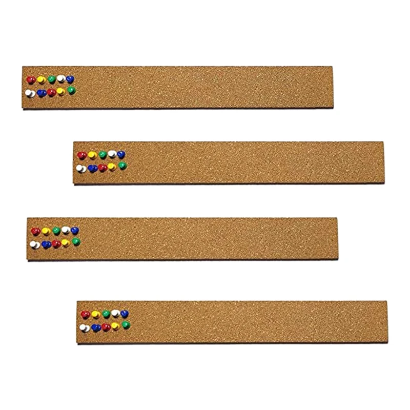 4 Pcs Cork Board Strips with 35 Pcs Push Pins 15x2 inch - 1/2 inch Thick Cork Bulletin Bar Strips for Office, School